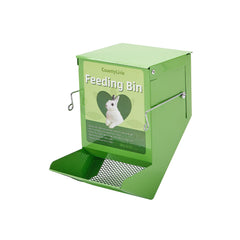 CounttyLivin metal feeder with lid in green, dust-reducing and food-cleaning design.