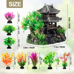 CousDUoBe castle decorations with aquarium plants bring natural textures and hiding spots