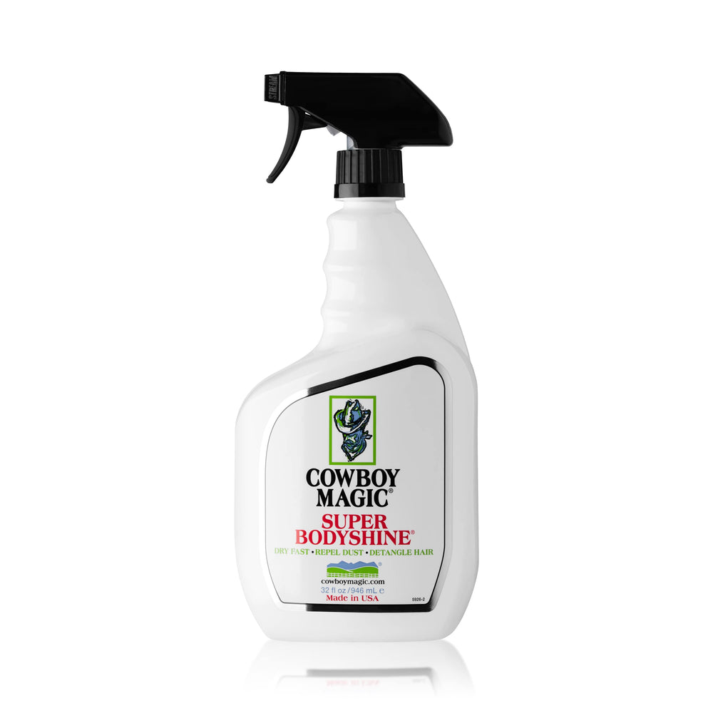 Cowboy Magic Super Bodyshine bottle delivers fast-dry shine for coats.