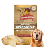 Cowdog Chews Premium Cow Ears pack-shot highlighting natural texture for long-lasting chewing.