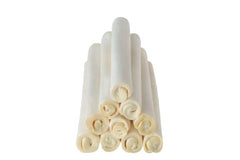 Cowdog Chews rawhide closeup highlights texture and durability for dogs.
