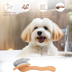 COZYGIFT wooden-handle grooming brush provides comfortable grip during brushing sessions.