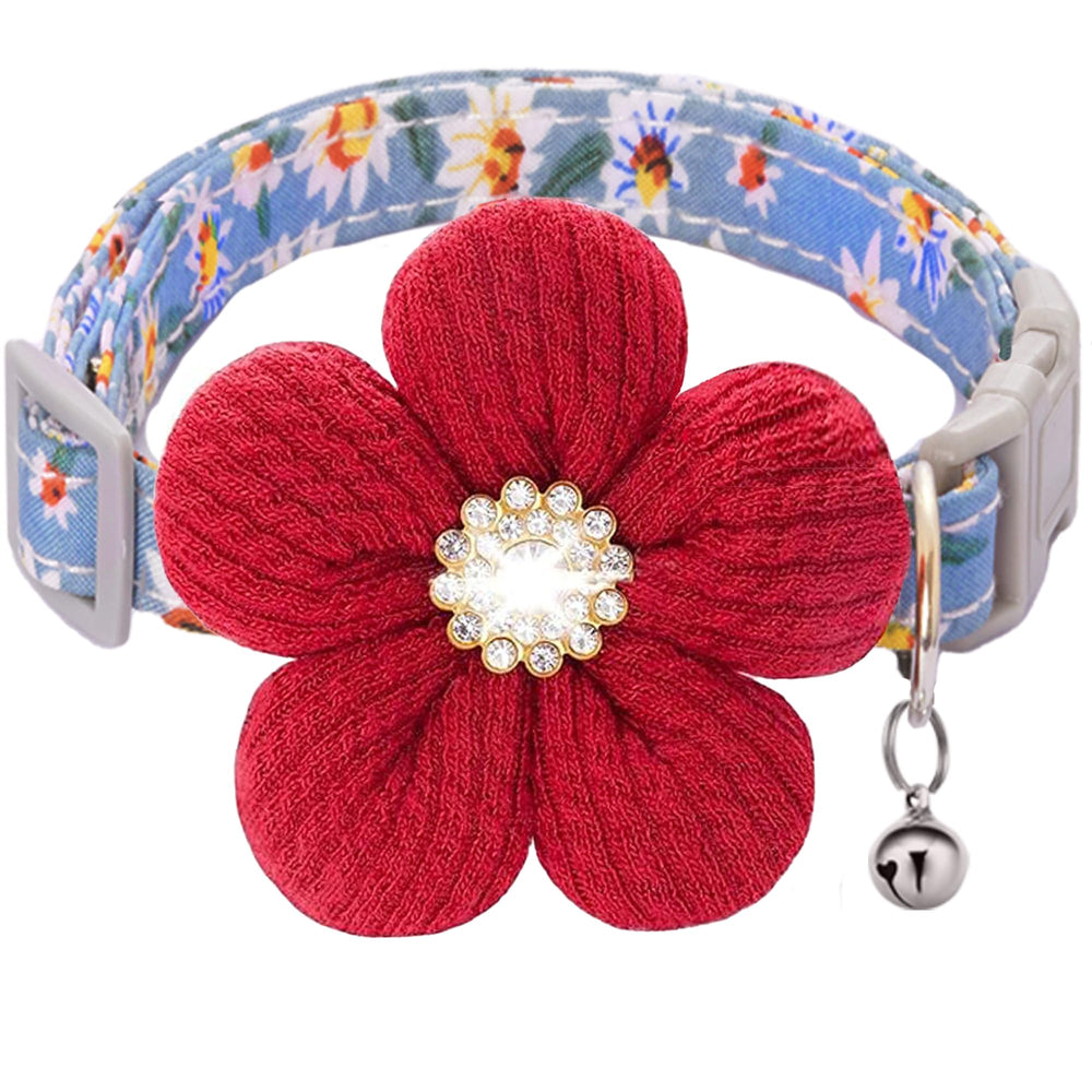 COZIRAE small dog collar with flower and bell for daily wear.