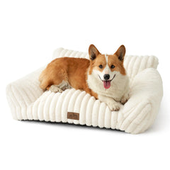 COZY KISS Cute Cat Couch cream side view shows plush fur for cozy naps.