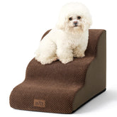 COZY KISS 3-step dog stairs in brown, side view showing easy sofa access