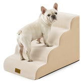 COZY KISS dog stairs curve beige side view shows curved design aiding small dogs to reach furniture