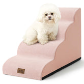 COZY KISS dog stairs curved pink assembled for small dogs on a sofa.