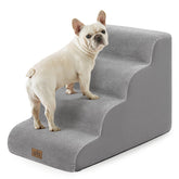 COZY KISS dog stairs on bed show wide steps for easy, stable access.