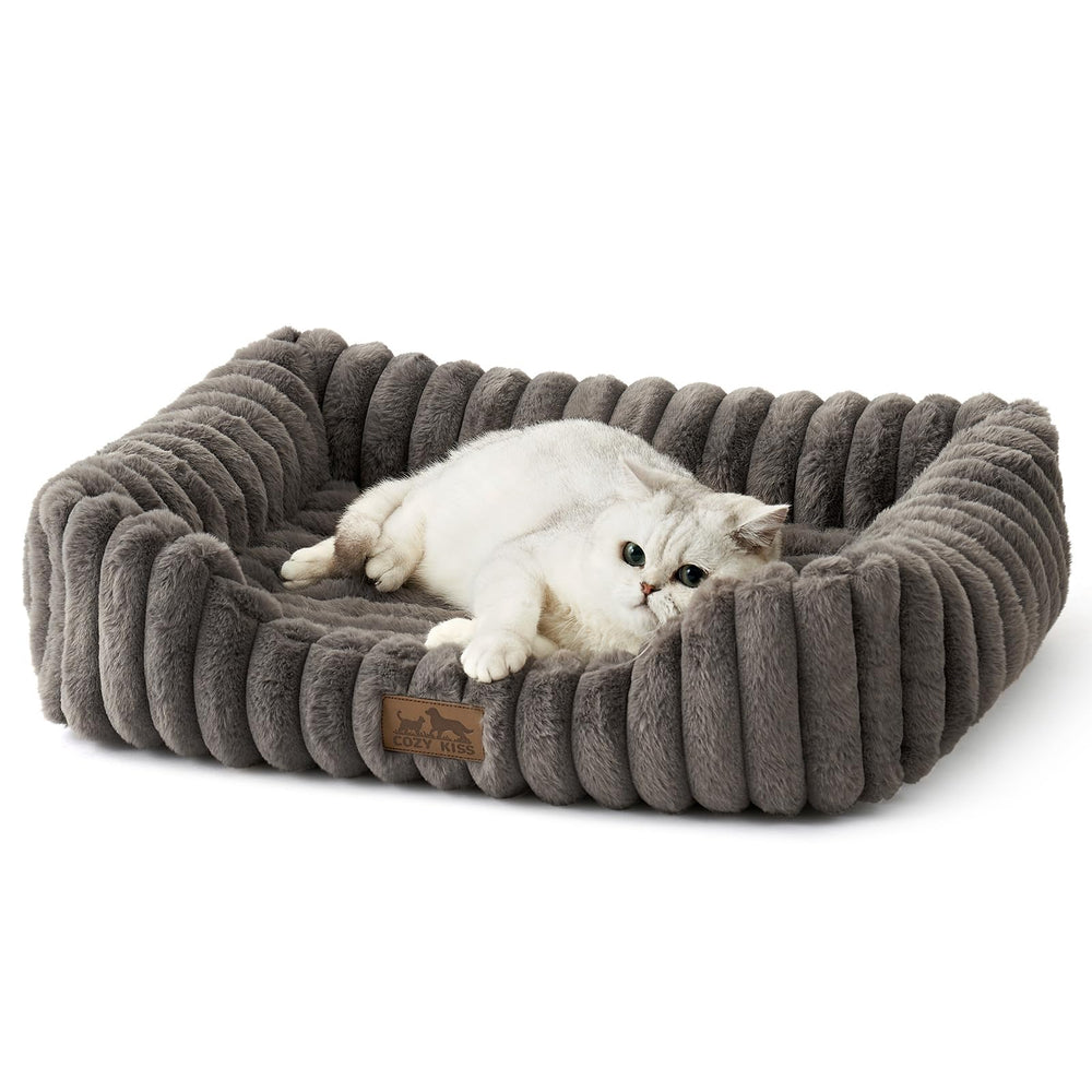 COZY KISS orthopedic dog bed gray front view shows compact comfort for small pets.