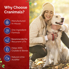 Cranimals cranberry extract closeup highlights organic, PAC-rich formula for urinary health support.