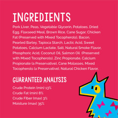 Crazy Dog Mini Train-Me treats closeup highlights 1.5 calories per treat for frequent rewards.
