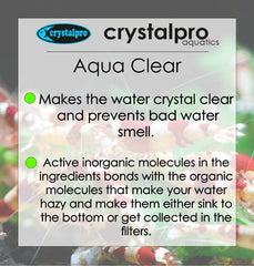 Crystalpro Aqua Clear particles clump to boost filtration.