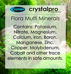 Crystalpro Flora Multi Minerals label close-up listing minerals and phosphate-free formula