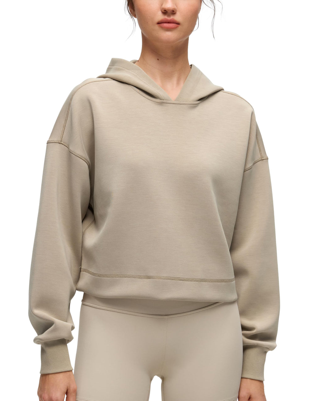 CRZ YOGA SoftAura cropped hoodie front view for daily wear and workouts.
