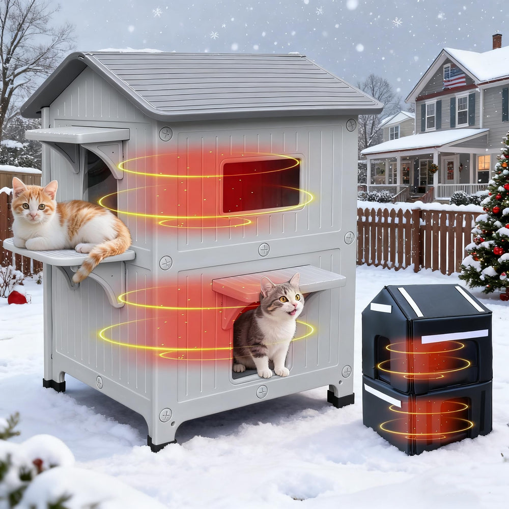 CSQOO plastic outdoor cat house with insulated liner for winter warmth