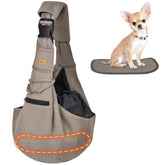 Cuby sling carrier front view showing hands-free design for pets and owner