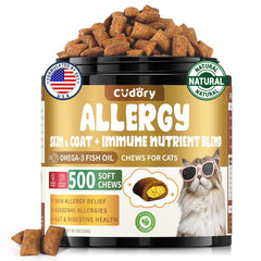 Cudory cat allergy chews bottle – convenient daily supplement for seasonal relief