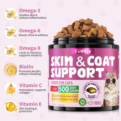 Cudory Omega3 Cats chicken-flavor chews, flavorful options support daily skin wellness