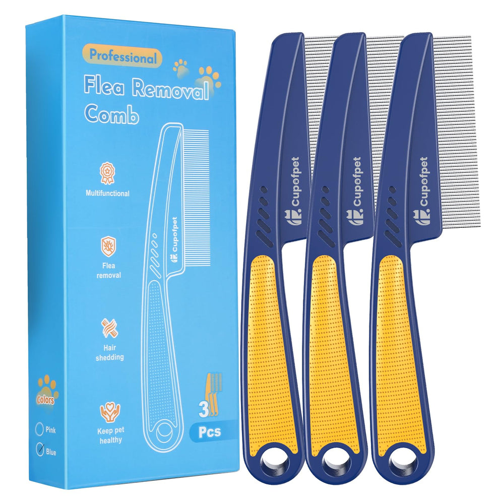 Cupofpet 3-pack flea combs for multi-pet grooming and shared use.