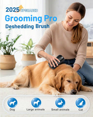 Cupofpet Groomingpro Deshedding Brush 2.0 side view ergonomic grip for comfortable sessions.