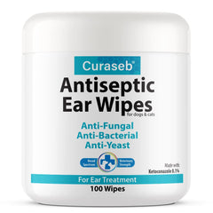 Curaseb ear wipes packaging ready for quick in-home ear care.