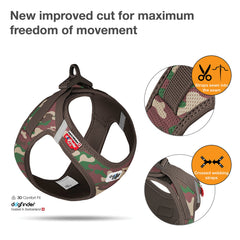 Curli Vest Harness Clasp Air-Mesh Camouflage M side view — ergonomic fit for walks