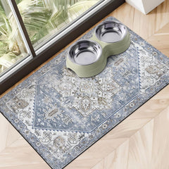 Cuslnox dog food mat with absorption captures spills and keeps floors dry.