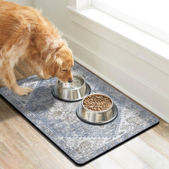 Cuslnox dog food mat quick-dry surface after bowls speeds cleanup.