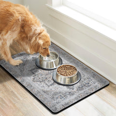 Cuslnox dog food mat with anti-slip back stays in place during meals.