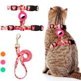 CUSOZWO cat harness strawberry-pattern back view, stylish safety during outdoor strolls.