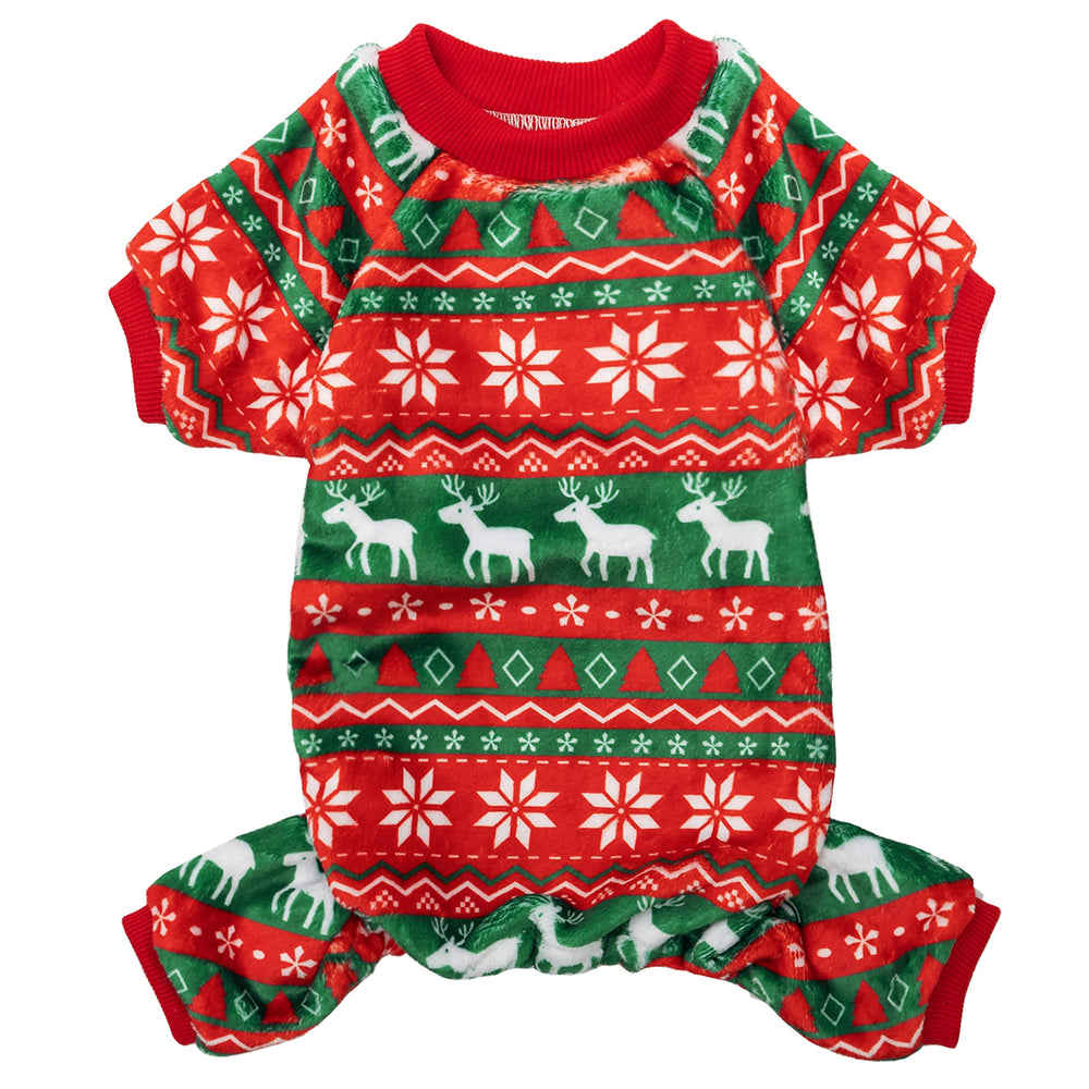CUSOZWO dog Christmas pajamas elk-pattern back view for cozy winter warmth.