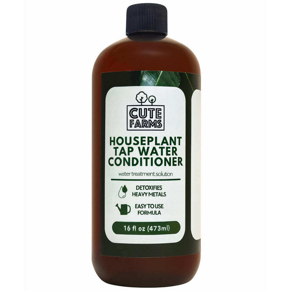 Cute Farms tap water conditioner bottle shows safer water for healthier roots.