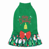 CuteBone Christmas green dog sweater dress with bowtie detail for festive photos