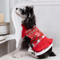 CuteBone Fancy Dog Thick Sweater Dress close-up of ruffle and skirt detail.