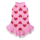 CuteBone fancy pink dog sweater dress with ruffle skirt for everyday wear.