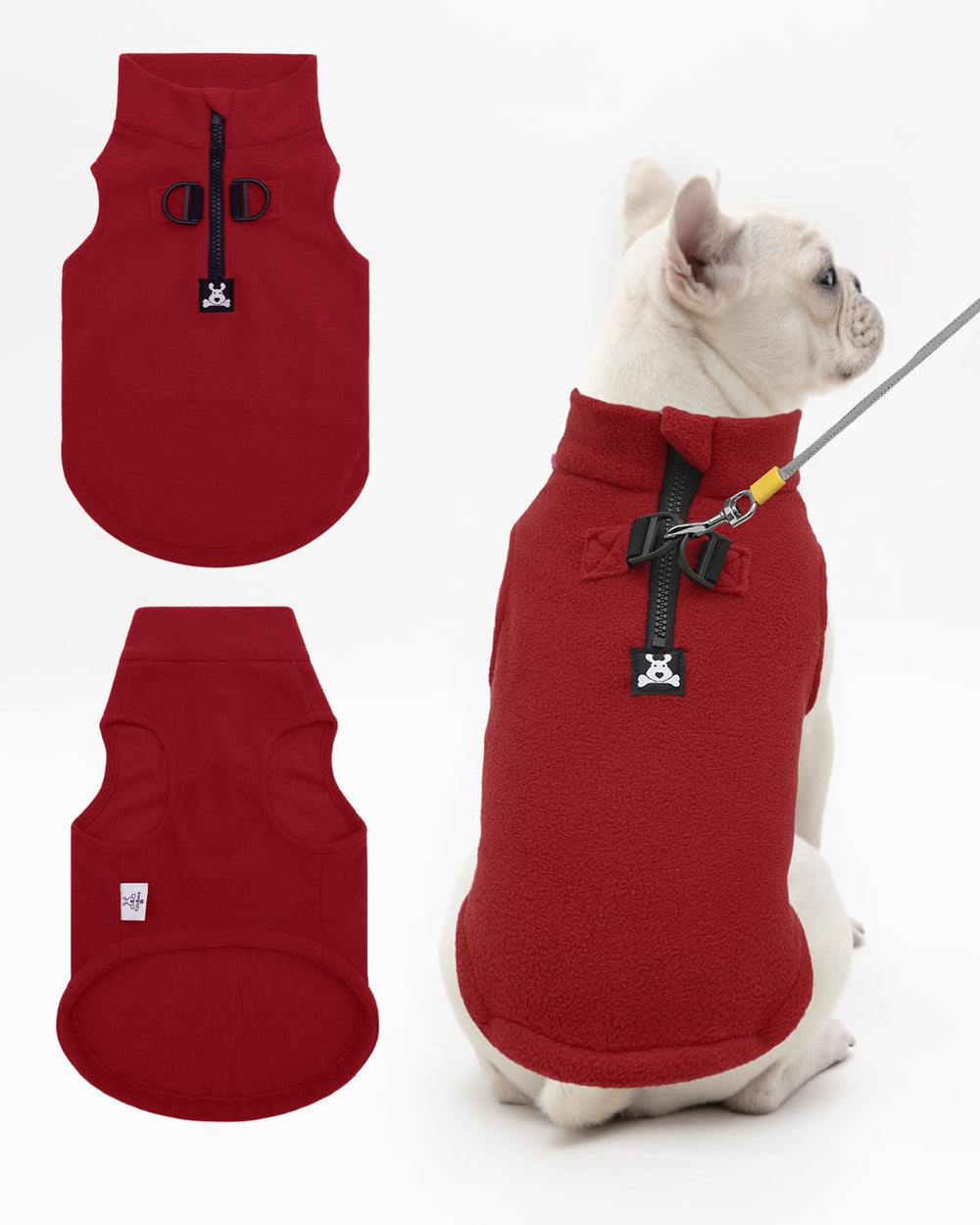 CuteBone fleece dog vest Christmas red turtleneck close-up for warmth.