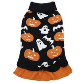CuteBone Halloween dog sweater dress XS front view with festive pumpkin knit warmth