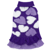 CuteBone Purple Heart Dog Sweater Dress front view shows soft warmth.
