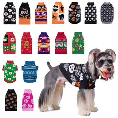 CuteBone skull dog sweater with leash hole, front view for secure control during walks.