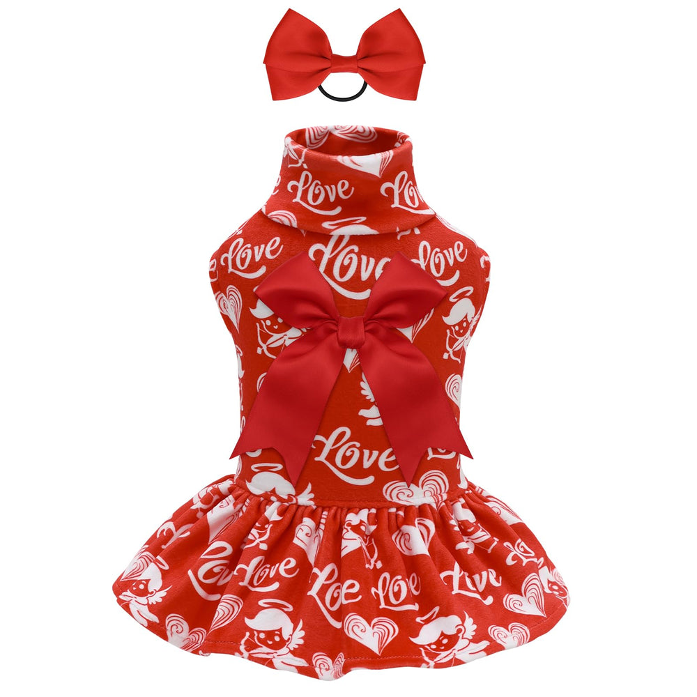 CuteBone turtleneck velvet dress front view shows cozy fit for small dogs.