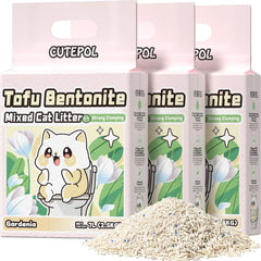 Cutepol mixed 4-in-1 litter bag shows tofu-bentonite blend for fast clumping and odor control
