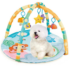 Cutie Patootie Playhouse Puppy Play Gym front view with squeaky toys for engaging playtime.