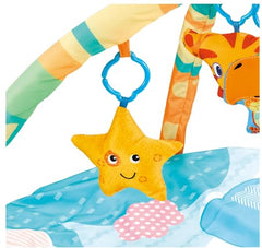 Cutie Patootie Playhouse Puppy Play Gym yellow-blue gradient stimulates pet vision during play.