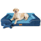 CWAWZ jumbo dog bed navy velvet close-up; plush surface for calm, cozy naps.