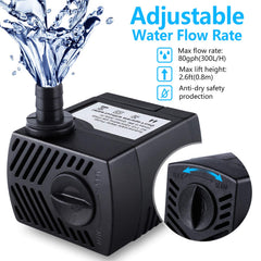 CWKJ Fountain Pump with three nozzles offers customizable spray patterns for different views.