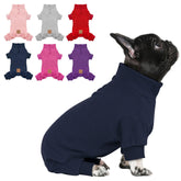 Cyeollo dog pajamas in navy, back view showing full-body warmth for cold days.