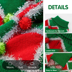 Cyeollo knit-detail green dog sweater closeup highlights soft, breathable fabric.