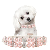 cyhaen Pink Pearl Collar closeup shows rhinestones for sparkling photos