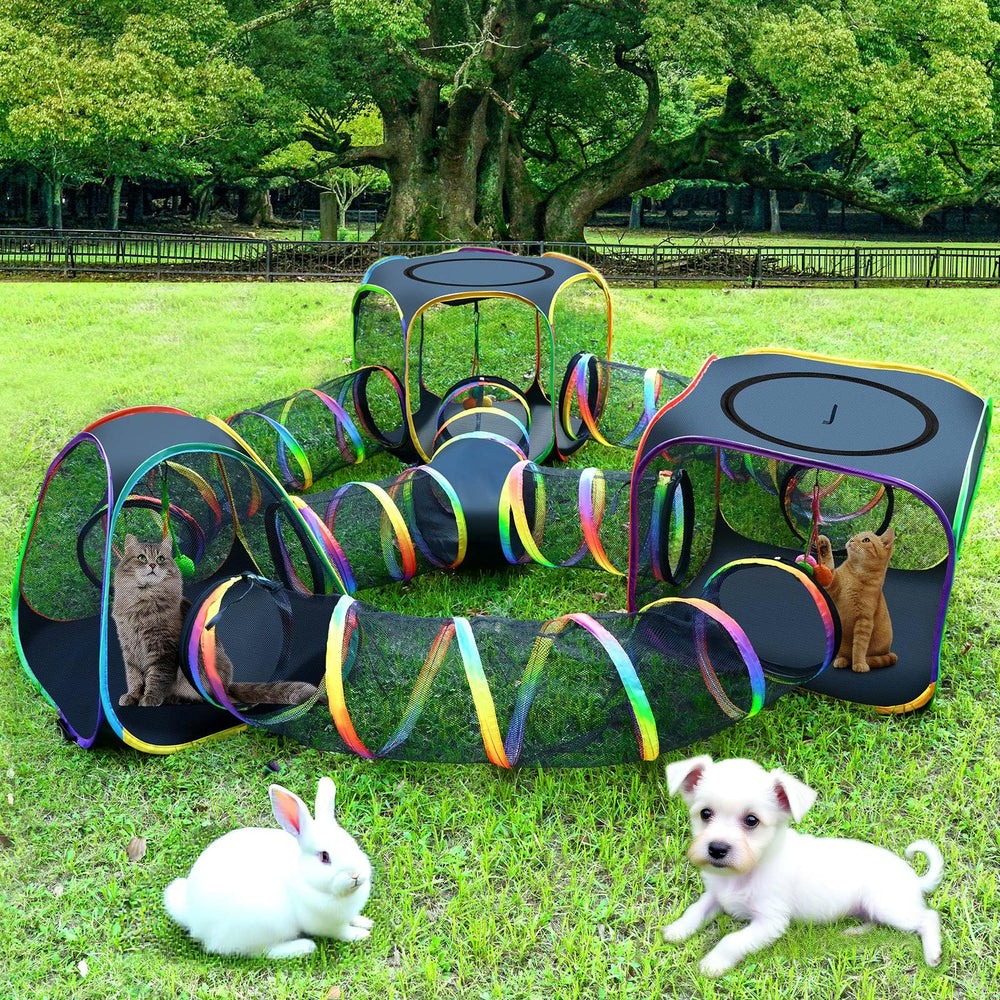 CypherX Outdoor Rainbow Cat Enclosure hexagon tent with roomy play space for curious cats.