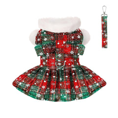 DaFuEn dog Christmas sweater back view with green plaid knit for festive photos.
